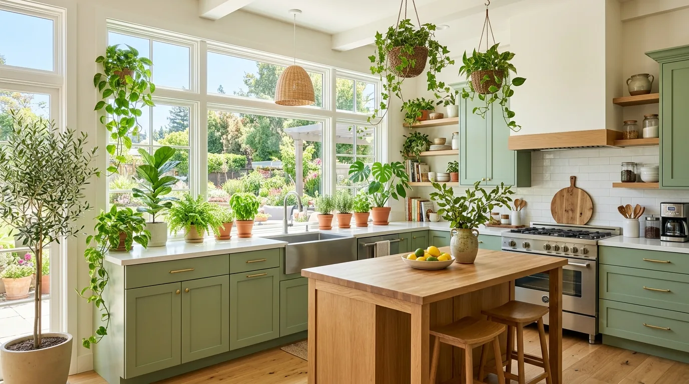 Bring in plants only where they enhance the palette inspiration for a green kitchen.